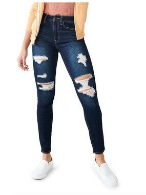 SO High Rise Junior's Distressed Skinny Jeans Dark wash Sz 7/W28 NWT!